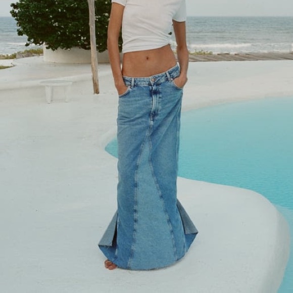 ZARA Z1975 BACK SLIT DENIM SKIRT - Picture 12 of 12